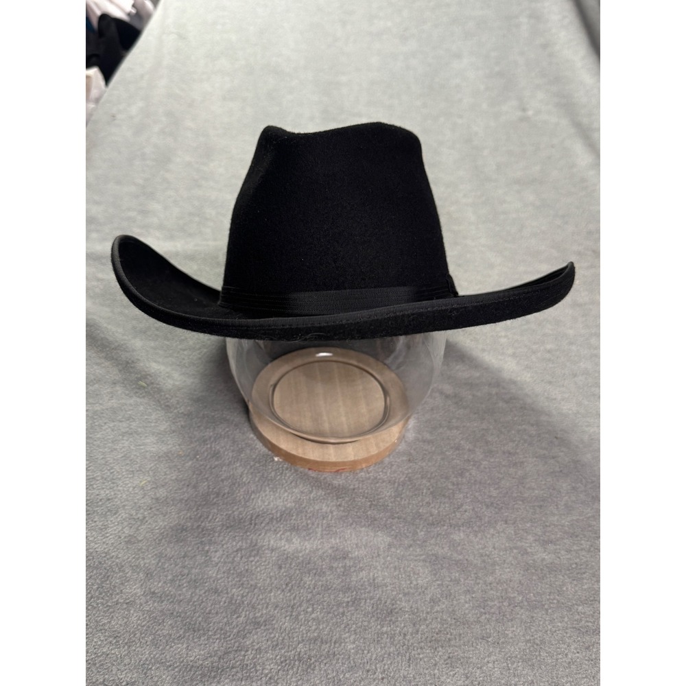 Black Felt Cowboy Hat Western Cattleman Crease Wide Brim with Leather Sweatband